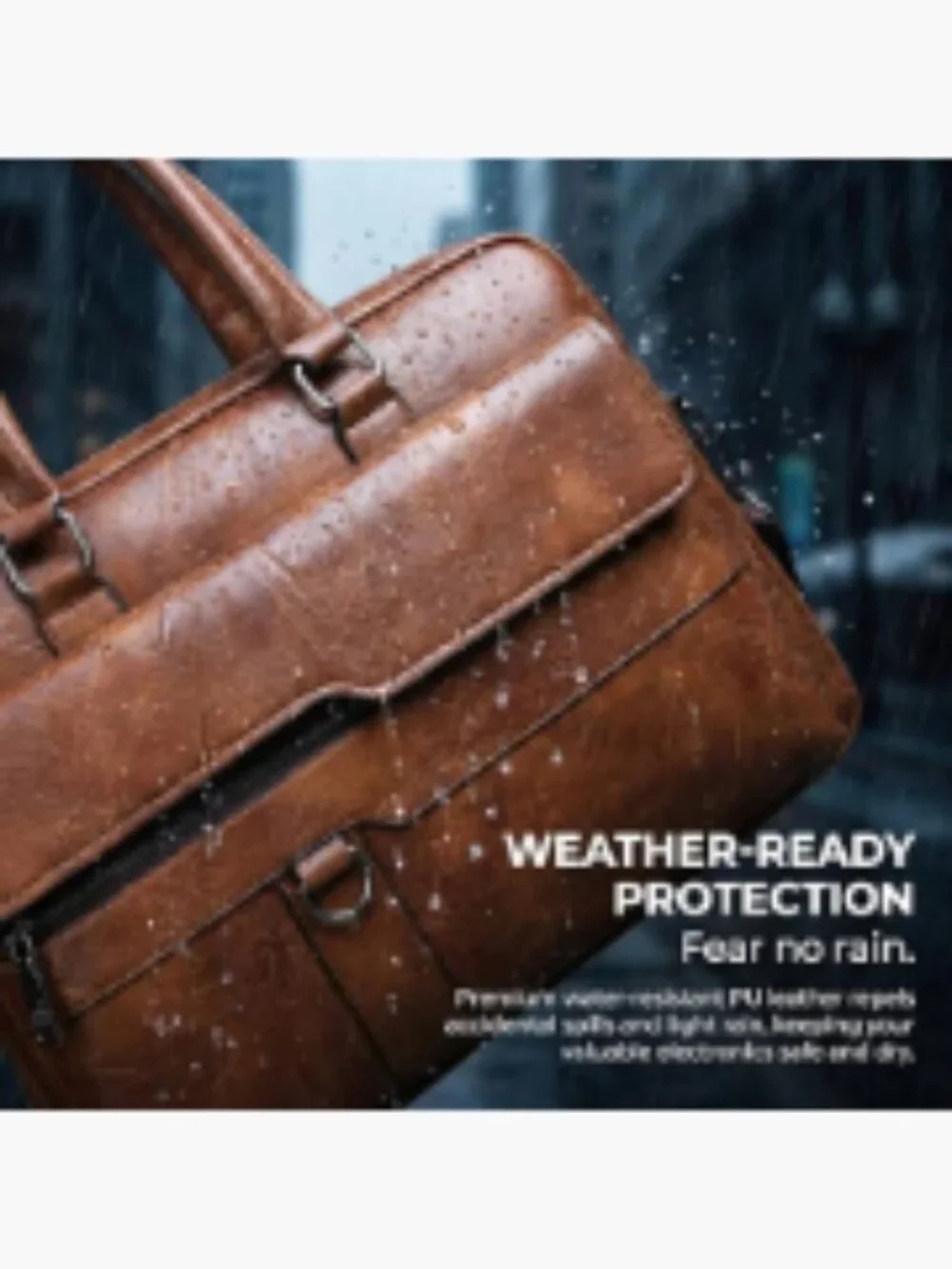 Leather Laptop Bag 15in Water-Resistant Messenger Briefcase for Men